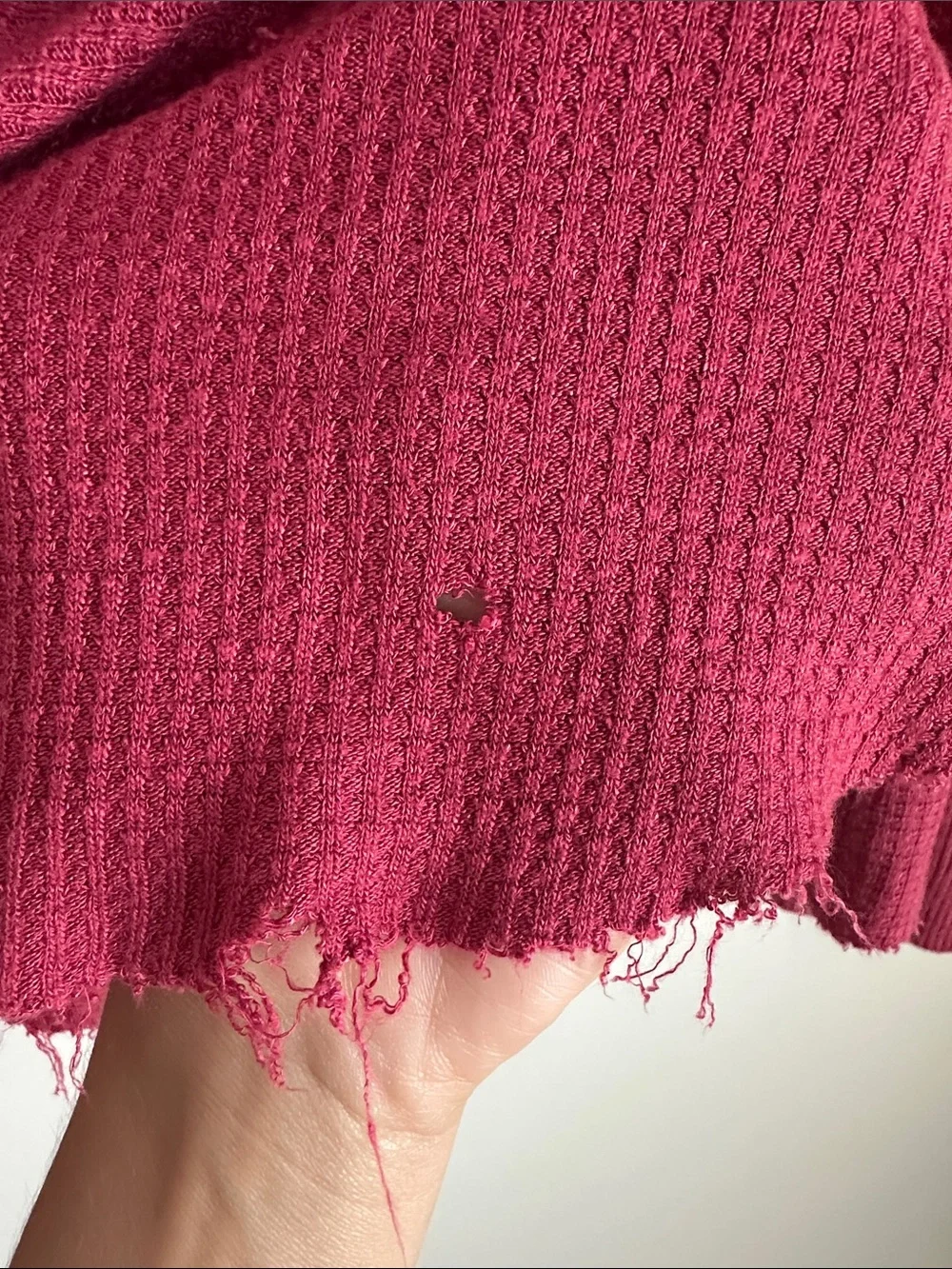 Free People Deep Raspberry Lace Yoke Long Sleeve Top